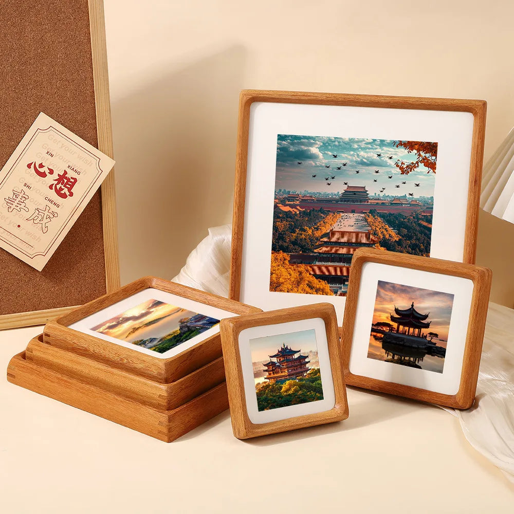 Square Teakwood Photo Frame High-Grade 10X10Cm 20X20Cm 25X25Cm Wedding Picture Frame Stand for Pictures Home Desktop Decor Gift