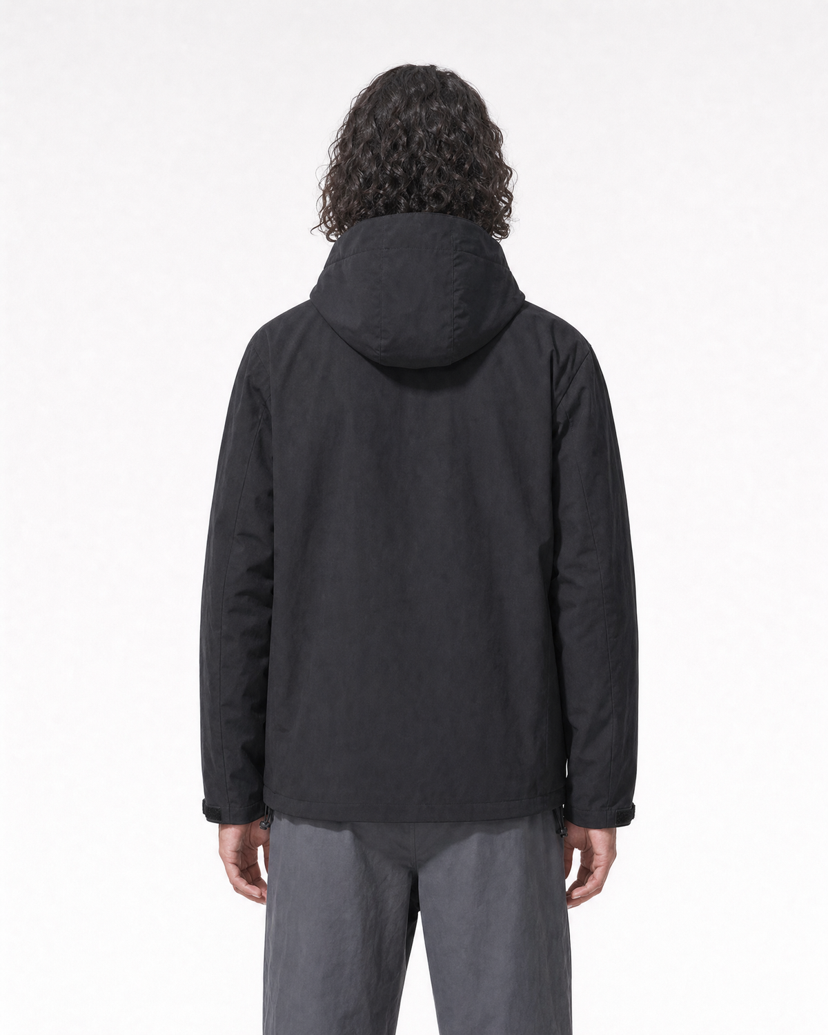 Pact Unisex Water-Repellent Hooded Windbreaker in Black, hood up back # Colour_Black