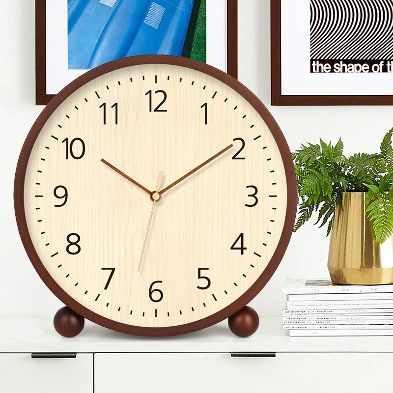 8/10/12 Inch Solid Wood Desk Clock Log Pendulum Ball Three-Dimensional Solid Wood Numbers Living Room Decoration Clock