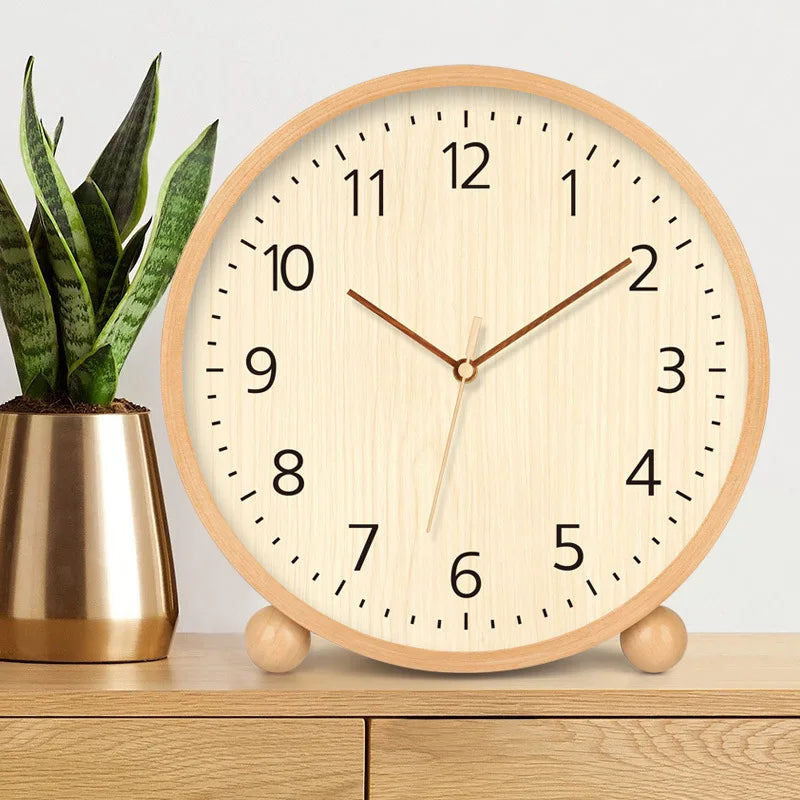 8/10/12 Inch Solid Wood Desk Clock Log Pendulum Ball Three-Dimensional Solid Wood Numbers Living Room Decoration Clock