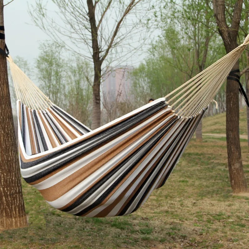 New Creative Canvas Single Hammock Outdoor Courtyard Sleeping Hammock Camping Indoor Children'S Swing Thick Striped Hammock