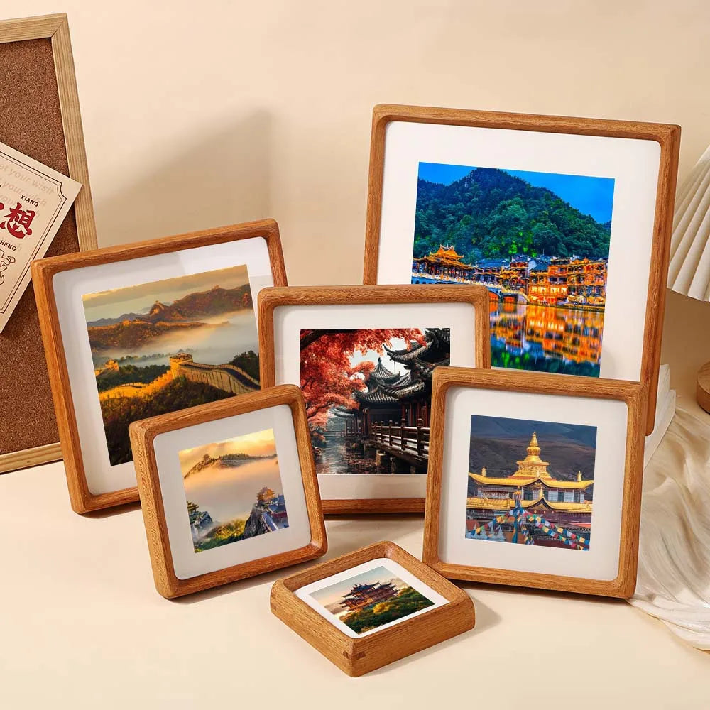 Square Teakwood Photo Frame High-Grade 10X10Cm 20X20Cm 25X25Cm Wedding Picture Frame Stand for Pictures Home Desktop Decor Gift