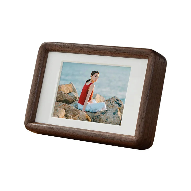 Solid Walnut Mortise and Tenon Corner round Photo Frame Premium Hardwood Wedding Dress Picture Frame Wooden Display Frame