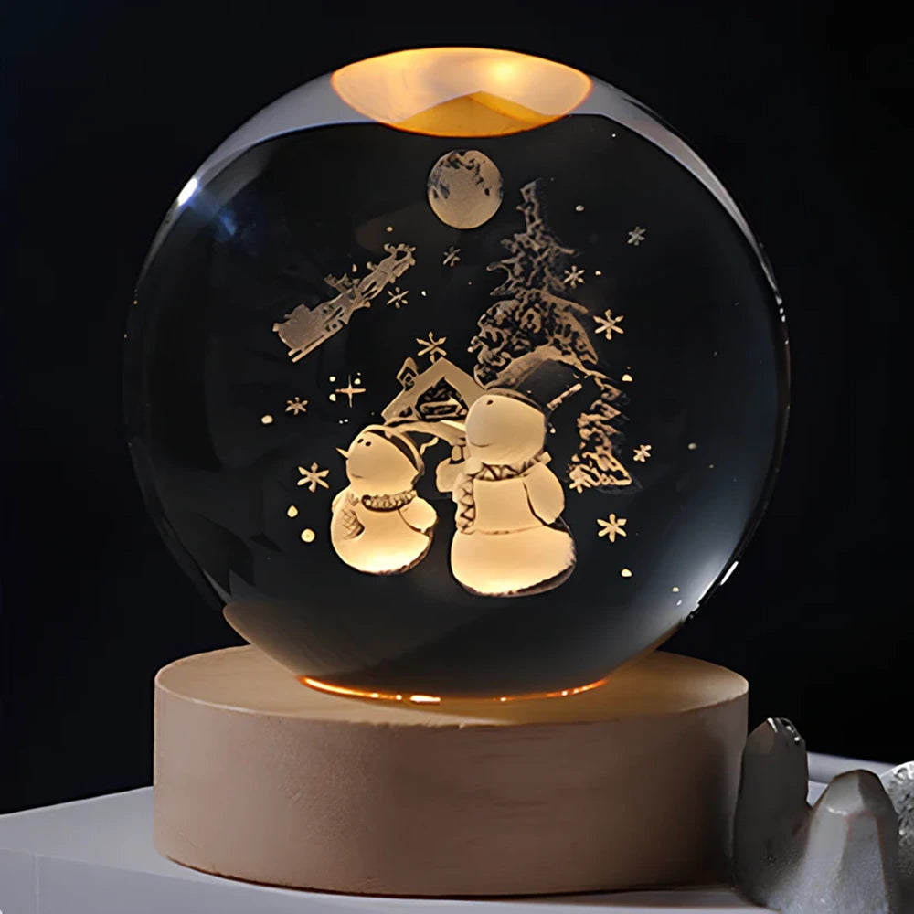 Celestial Charm | LED Night Light Crystal Ball with 3D Engraving | Magical Home Decor for Stargazing Enthusiasts 12 | Milky Way,Solar System,Moon,Astronaut,Saturn,Astral Voyage,Ladder to Heaven,Earth,Space Wanderer,Man in the Moon,Heart,Dandelion,Unicorn,Umbrella,Lucky Charm,Rain Cloud,Teddy Bear,Whale,Unwinding,Love Note,Ferris Wheel,Reindeer,Christmas Tree,Santa Claus,Snowmen