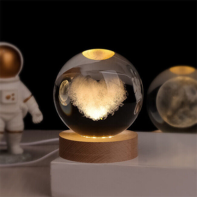 Celestial Charm | LED Night Light Crystal Ball with 3D Engraving | Magical Home Decor for Stargazing Enthusiasts 13 | Milky Way,Solar System,Moon,Astronaut,Saturn,Astral Voyage,Ladder to Heaven,Earth,Space Wanderer,Man in the Moon,Heart,Dandelion,Unicorn,Umbrella,Lucky Charm,Rain Cloud,Teddy Bear,Whale,Unwinding,Love Note,Ferris Wheel,Reindeer,Christmas Tree,Santa Claus,Snowmen