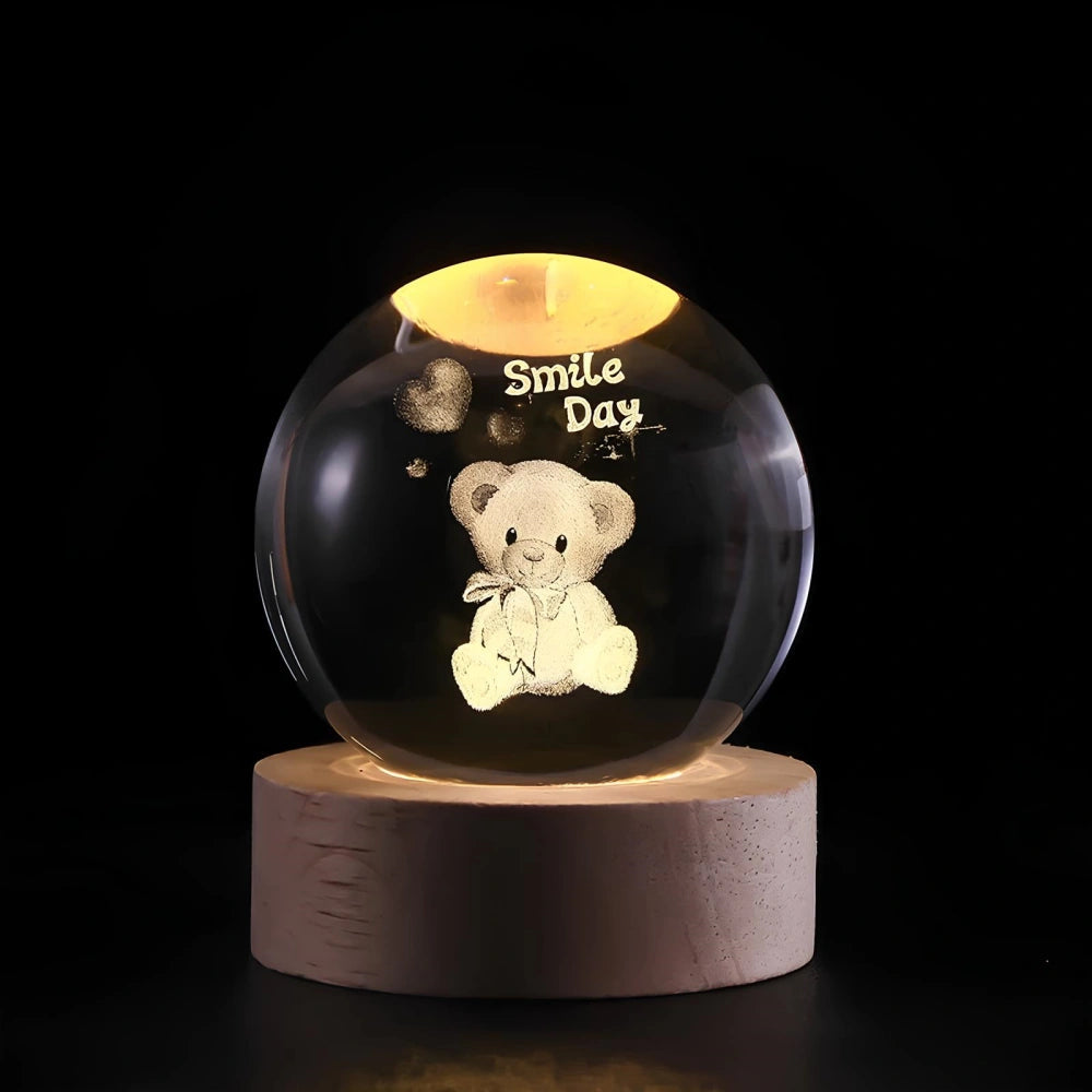 Celestial Charm | LED Night Light Crystal Ball with 3D Engraving | Magical Home Decor for Stargazing Enthusiasts 14 | Milky Way,Solar System,Moon,Astronaut,Saturn,Astral Voyage,Ladder to Heaven,Earth,Space Wanderer,Man in the Moon,Heart,Dandelion,Unicorn,Umbrella,Lucky Charm,Rain Cloud,Teddy Bear,Whale,Unwinding,Love Note,Ferris Wheel,Reindeer,Christmas Tree,Santa Claus,Snowmen