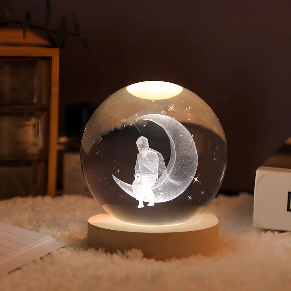 Celestial Charm | LED Night Light Crystal Ball with 3D Engraving | Magical Home Decor for Stargazing Enthusiasts 16 | Milky Way,Solar System,Moon,Astronaut,Saturn,Astral Voyage,Ladder to Heaven,Earth,Space Wanderer,Man in the Moon,Heart,Dandelion,Unicorn,Umbrella,Lucky Charm,Rain Cloud,Teddy Bear,Whale,Unwinding,Love Note,Ferris Wheel,Reindeer,Christmas Tree,Santa Claus,Snowmen