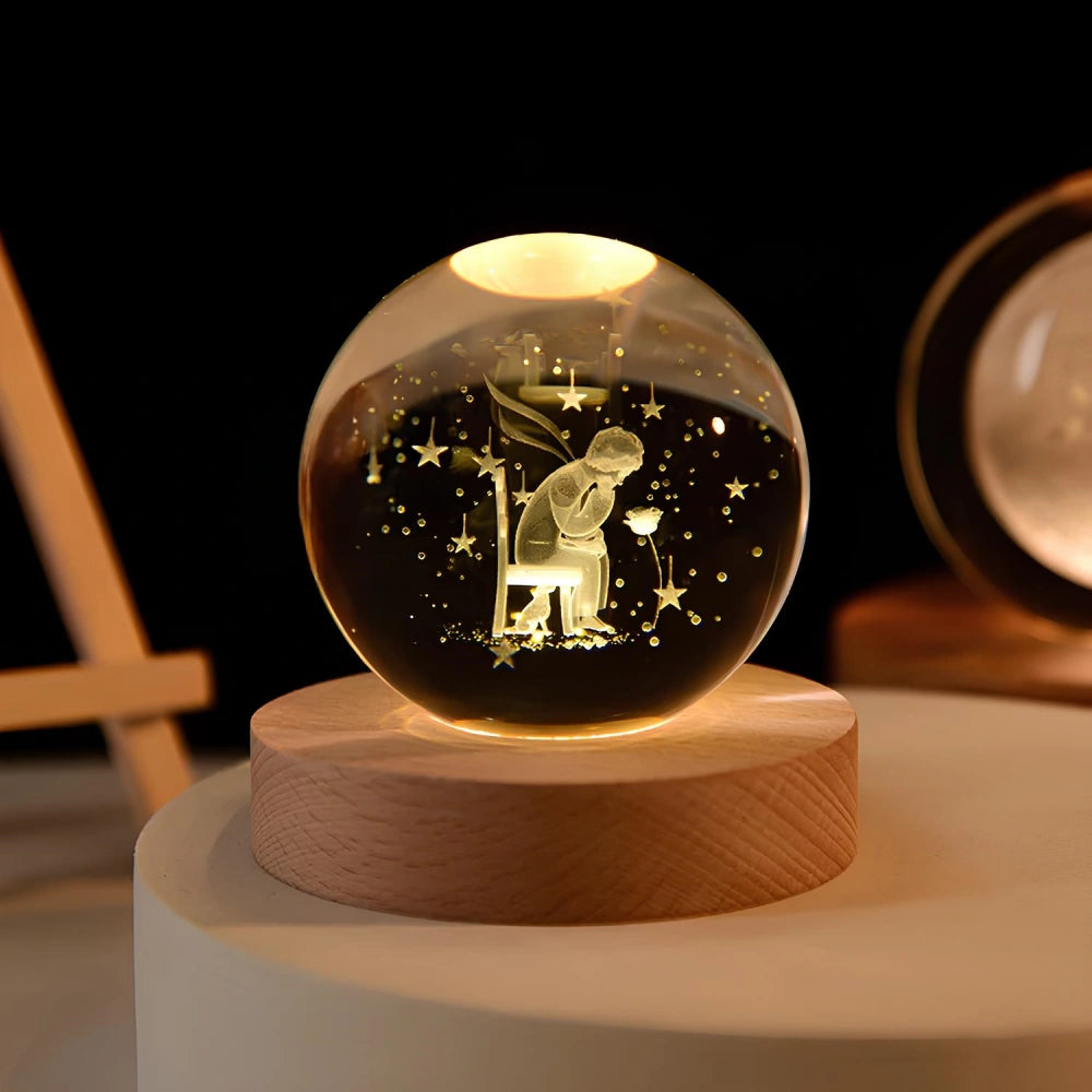 Celestial Charm | LED Night Light Crystal Ball with 3D Engraving | Magical Home Decor for Stargazing Enthusiasts 17 | Milky Way,Solar System,Moon,Astronaut,Saturn,Astral Voyage,Ladder to Heaven,Earth,Space Wanderer,Man in the Moon,Heart,Dandelion,Unicorn,Umbrella,Lucky Charm,Rain Cloud,Teddy Bear,Whale,Unwinding,Love Note,Ferris Wheel,Reindeer,Christmas Tree,Santa Claus,Snowmen