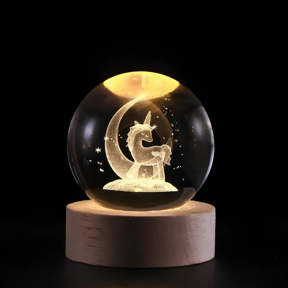 Celestial Charm | LED Night Light Crystal Ball with 3D Engraving | Magical Home Decor for Stargazing Enthusiasts 18 | Milky Way,Solar System,Moon,Astronaut,Saturn,Astral Voyage,Ladder to Heaven,Earth,Space Wanderer,Man in the Moon,Heart,Dandelion,Unicorn,Umbrella,Lucky Charm,Rain Cloud,Teddy Bear,Whale,Unwinding,Love Note,Ferris Wheel,Reindeer,Christmas Tree,Santa Claus,Snowmen