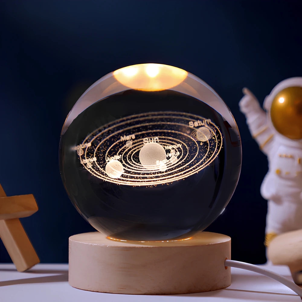Celestial Charm | LED Night Light Crystal Ball with 3D Engraving | Magical Home Decor for Stargazing Enthusiasts 2 | Milky Way,Solar System,Moon,Astronaut,Saturn,Astral Voyage,Ladder to Heaven,Earth,Space Wanderer,Man in the Moon,Heart,Dandelion,Unicorn,Umbrella,Lucky Charm,Rain Cloud,Teddy Bear,Whale,Unwinding,Love Note,Ferris Wheel,Reindeer,Christmas Tree,Santa Claus,Snowmen