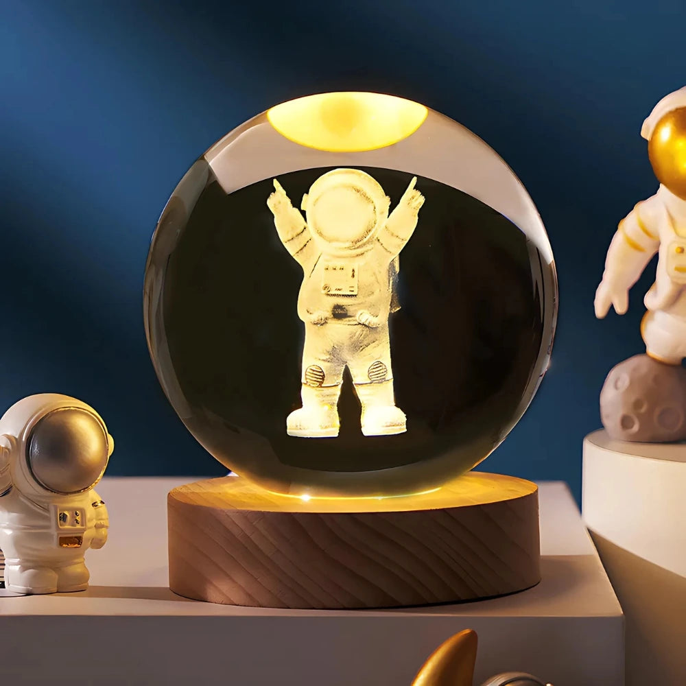 Celestial Charm | LED Night Light Crystal Ball with 3D Engraving | Magical Home Decor for Stargazing Enthusiasts 4 | Milky Way,Solar System,Moon,Astronaut,Saturn,Astral Voyage,Ladder to Heaven,Earth,Space Wanderer,Man in the Moon,Heart,Dandelion,Unicorn,Umbrella,Lucky Charm,Rain Cloud,Teddy Bear,Whale,Unwinding,Love Note,Ferris Wheel,Reindeer,Christmas Tree,Santa Claus,Snowmen