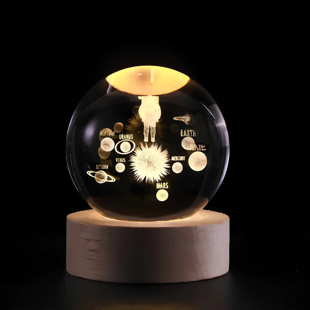 Celestial Charm | LED Night Light Crystal Ball with 3D Engraving | Magical Home Decor for Stargazing Enthusiasts 6 | Milky Way,Solar System,Moon,Astronaut,Saturn,Astral Voyage,Ladder to Heaven,Earth,Space Wanderer,Man in the Moon,Heart,Dandelion,Unicorn,Umbrella,Lucky Charm,Rain Cloud,Teddy Bear,Whale,Unwinding,Love Note,Ferris Wheel,Reindeer,Christmas Tree,Santa Claus,Snowmen