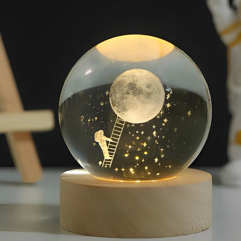 Celestial Charm | LED Night Light Crystal Ball with 3D Engraving | Magical Home Decor for Stargazing Enthusiasts 7 | Milky Way,Solar System,Moon,Astronaut,Saturn,Astral Voyage,Ladder to Heaven,Earth,Space Wanderer,Man in the Moon,Heart,Dandelion,Unicorn,Umbrella,Lucky Charm,Rain Cloud,Teddy Bear,Whale,Unwinding,Love Note,Ferris Wheel,Reindeer,Christmas Tree,Santa Claus,Snowmen