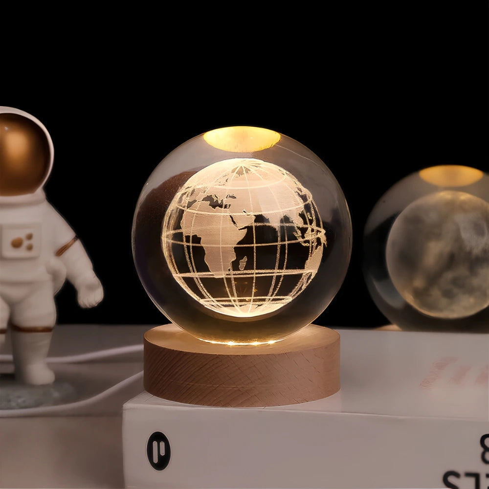 Celestial Charm | LED Night Light Crystal Ball with 3D Engraving | Magical Home Decor for Stargazing Enthusiasts 8 | Milky Way,Solar System,Moon,Astronaut,Saturn,Astral Voyage,Ladder to Heaven,Earth,Space Wanderer,Man in the Moon,Heart,Dandelion,Unicorn,Umbrella,Lucky Charm,Rain Cloud,Teddy Bear,Whale,Unwinding,Love Note,Ferris Wheel,Reindeer,Christmas Tree,Santa Claus,Snowmen
