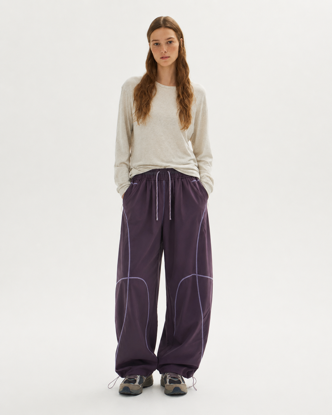 Pact Quick-Dry Wide-Leg Trousers in Purple, front # Colour_Purple