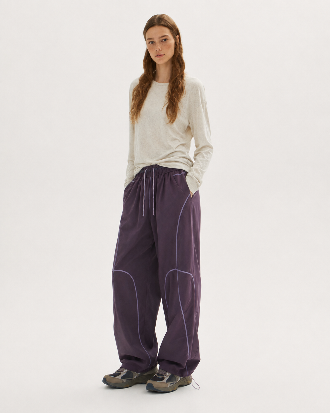 Pact Quick-Dry Wide-Leg Trousers in Purple, three-quarter # Colour_Purple