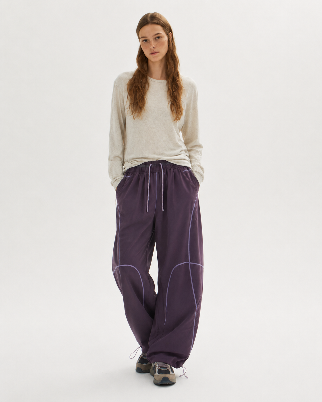 Pact Quick-Dry Wide-Leg Trousers in Purple, lifestyle # Colour_Purple