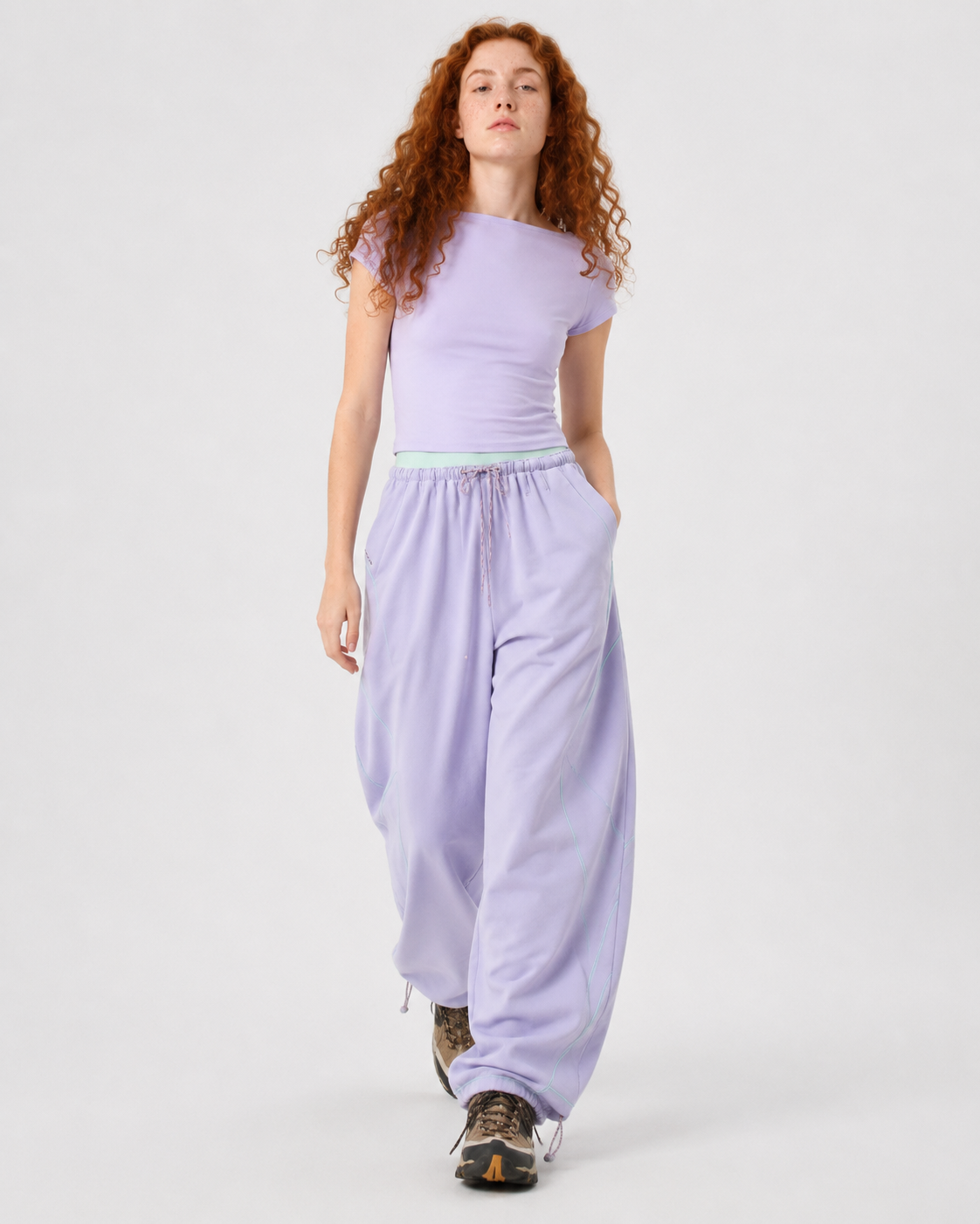 Pact Quick-Dry Wide-Leg Trousers in Light Purple, front # Colour_Light Purple