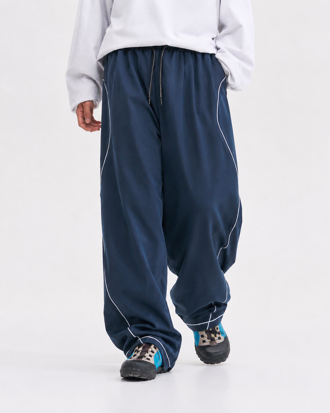 Pact Quick-Dry Wide-Leg Trousers in Navy Blue, front # Colour_Navy Blue