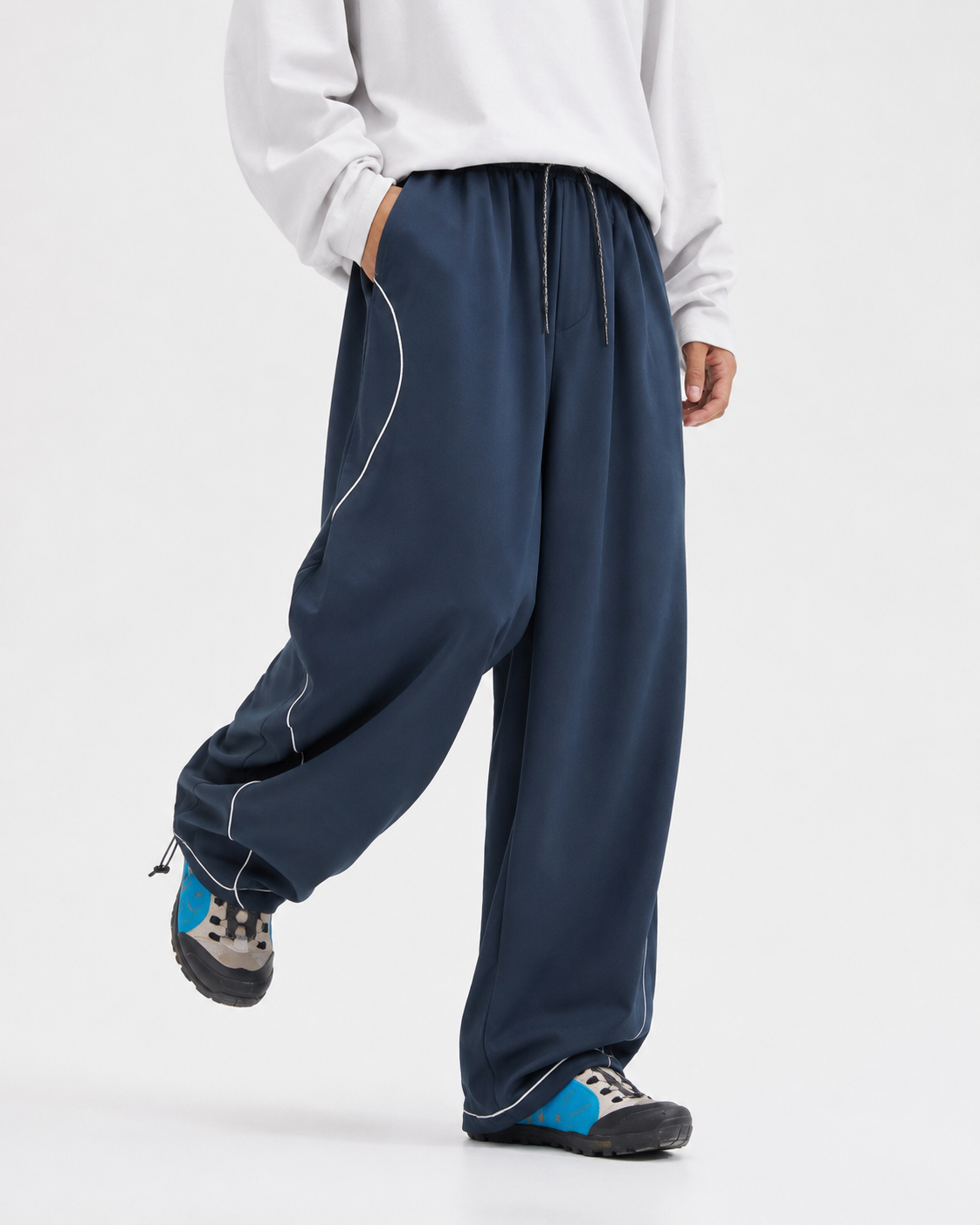Pact Quick-Dry Wide-Leg Trousers in Navy Blue, back # Colour_Navy Blue