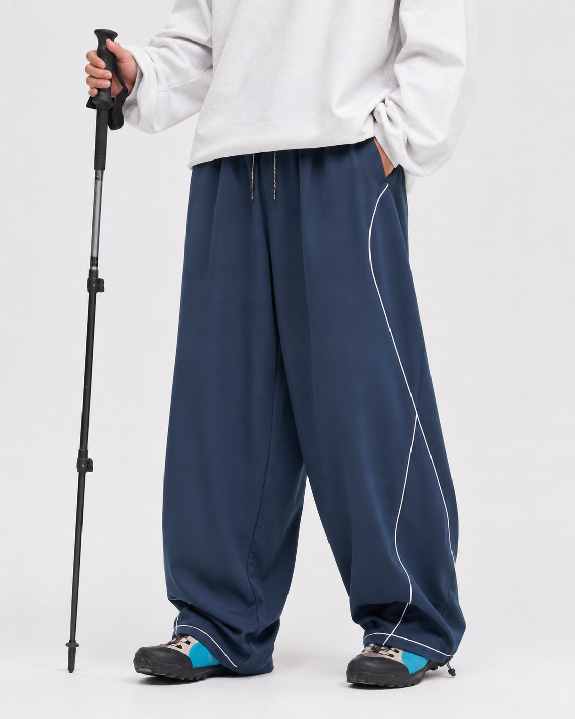 Pact Quick-Dry Wide-Leg Trousers in Navy Blue, detail # Colour_Navy Blue