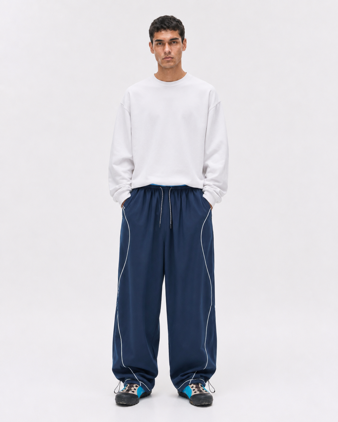 Pact Quick-Dry Wide-Leg Trousers in Navy Blue, lifestyle # Colour_Navy Blue