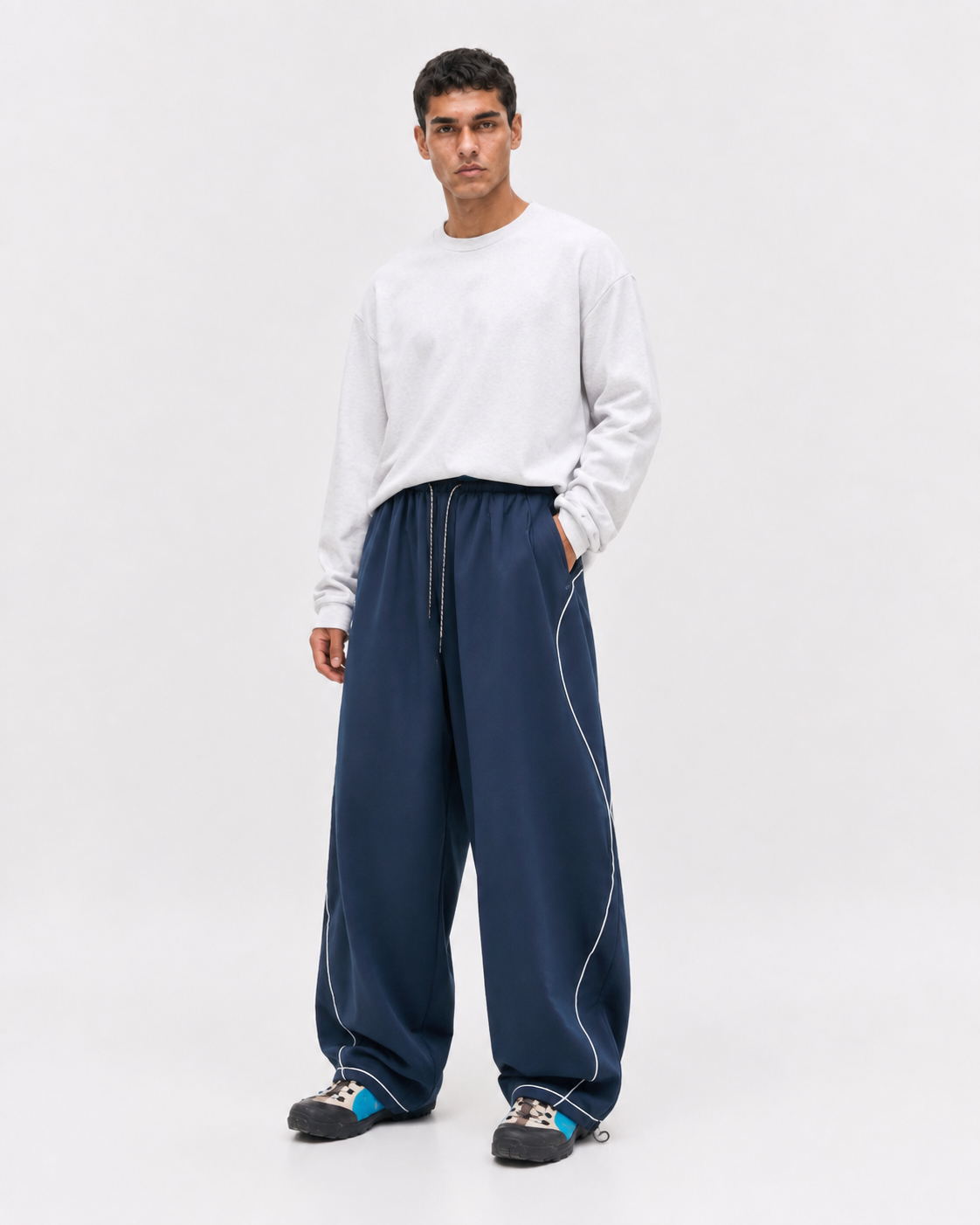 Pact Quick-Dry Wide-Leg Trousers in Navy Blue, side # Colour_Navy Blue