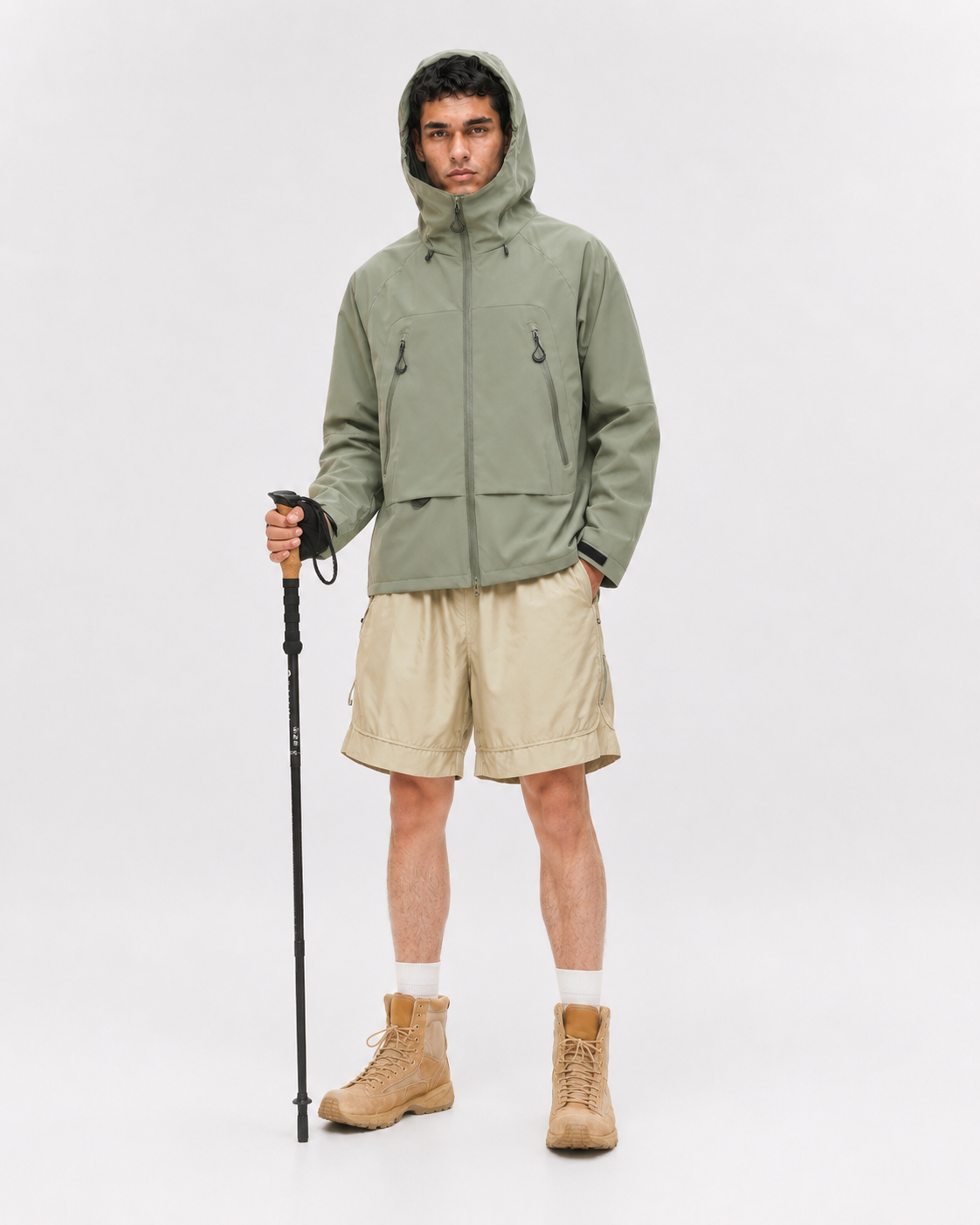Pact Water-Repellent Windbreaker Hiking Jacket in Green, view 3 # Colour_Green