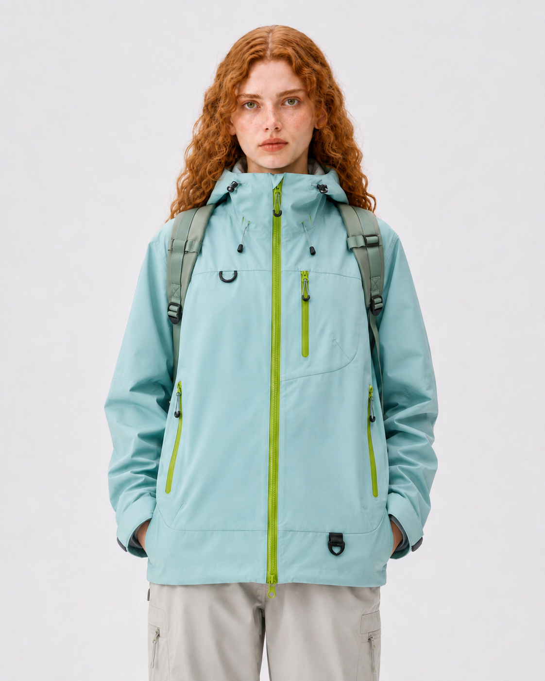 Pact Unisex Water-Repellent Hooded Windbreaker in Light Green, view 4 # Colour_Light Green