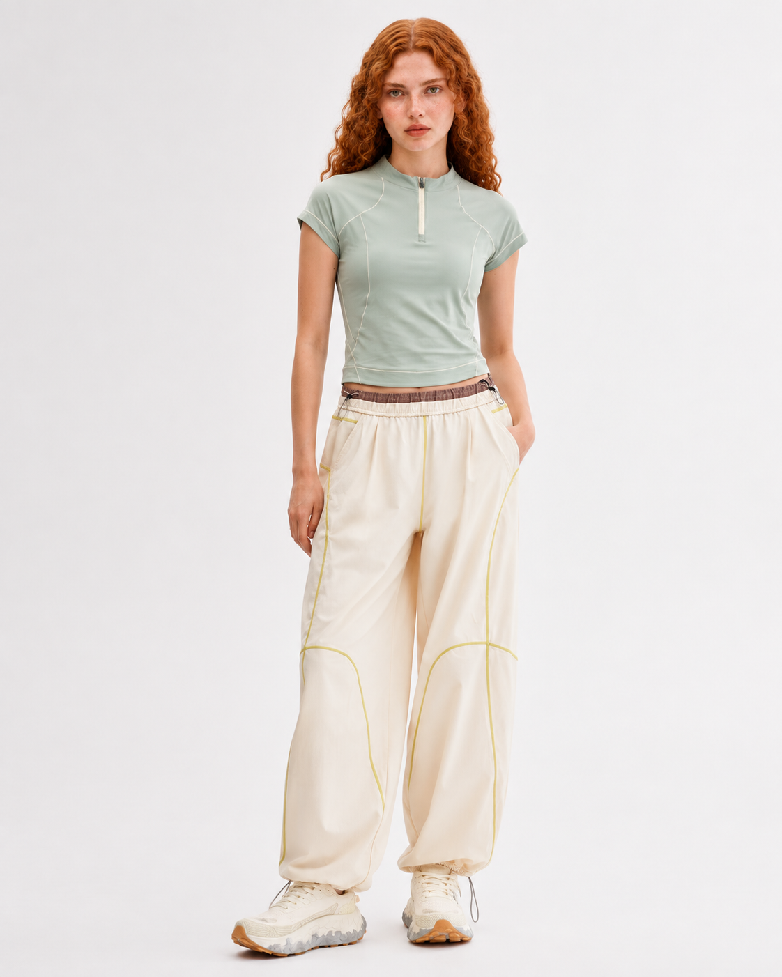 Pact Quick-Dry Wide-Leg Trousers in Beige, front # Colour_Beige