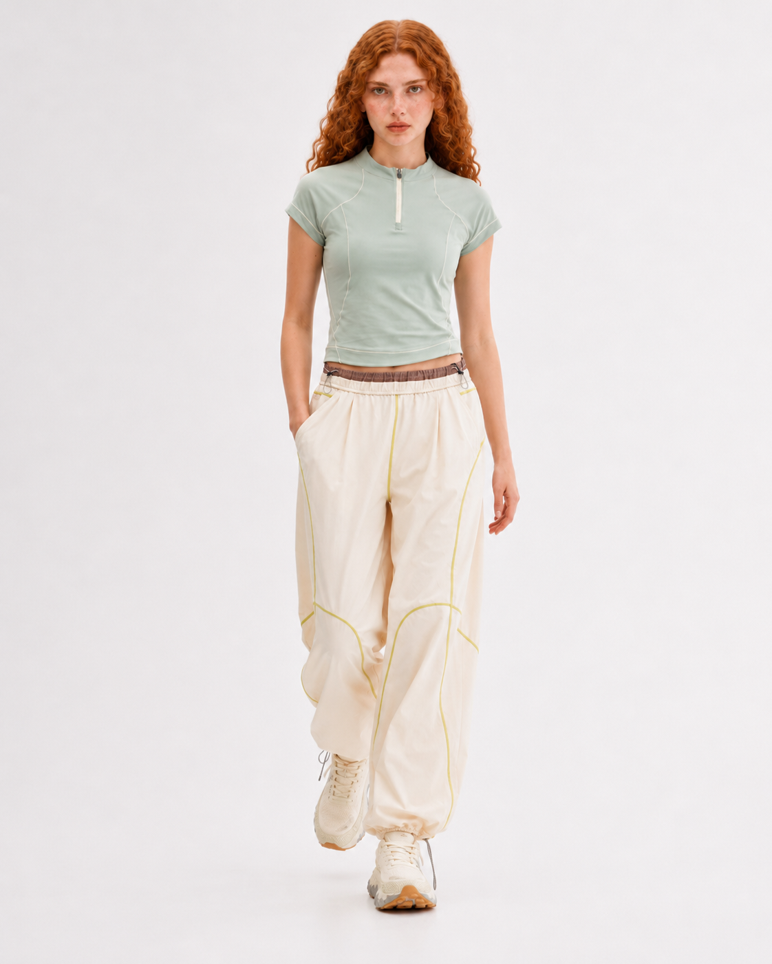 Pact Quick-Dry Wide-Leg Trousers in Beige, three-quarter # Colour_Beige