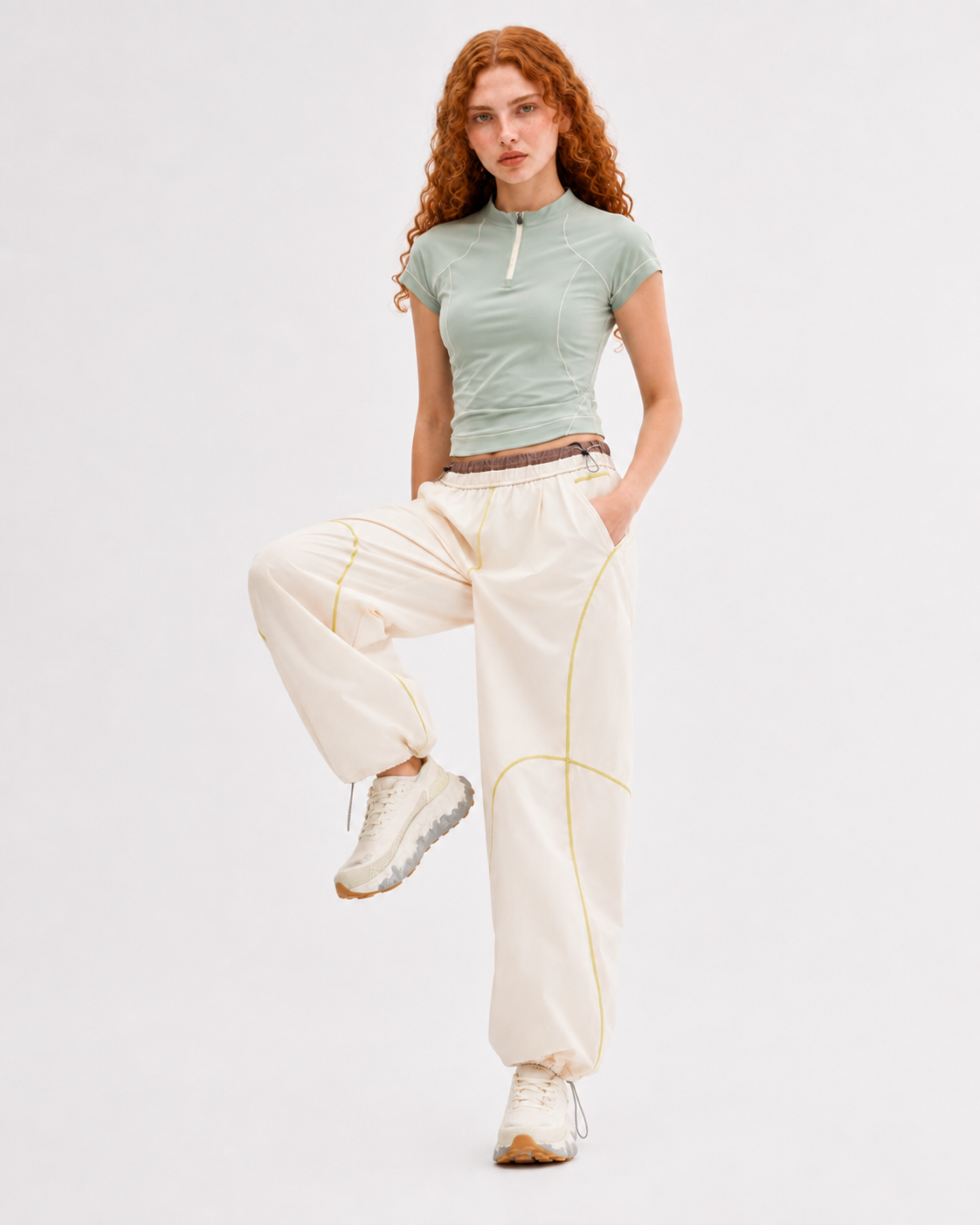 Pact Quick-Dry Wide-Leg Trousers in Beige, back # Colour_Beige