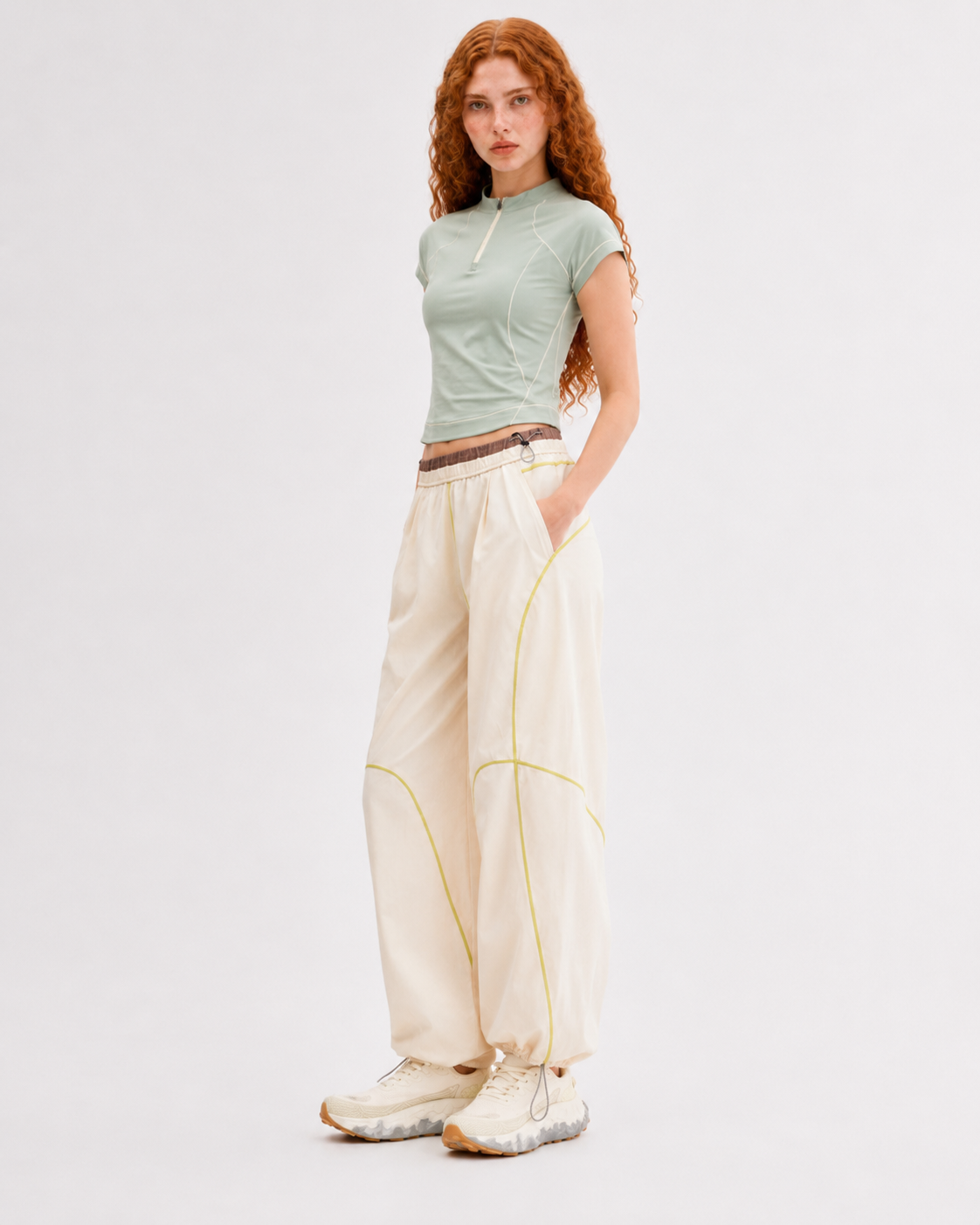 Pact Quick-Dry Wide-Leg Trousers in Beige, detail # Colour_Beige