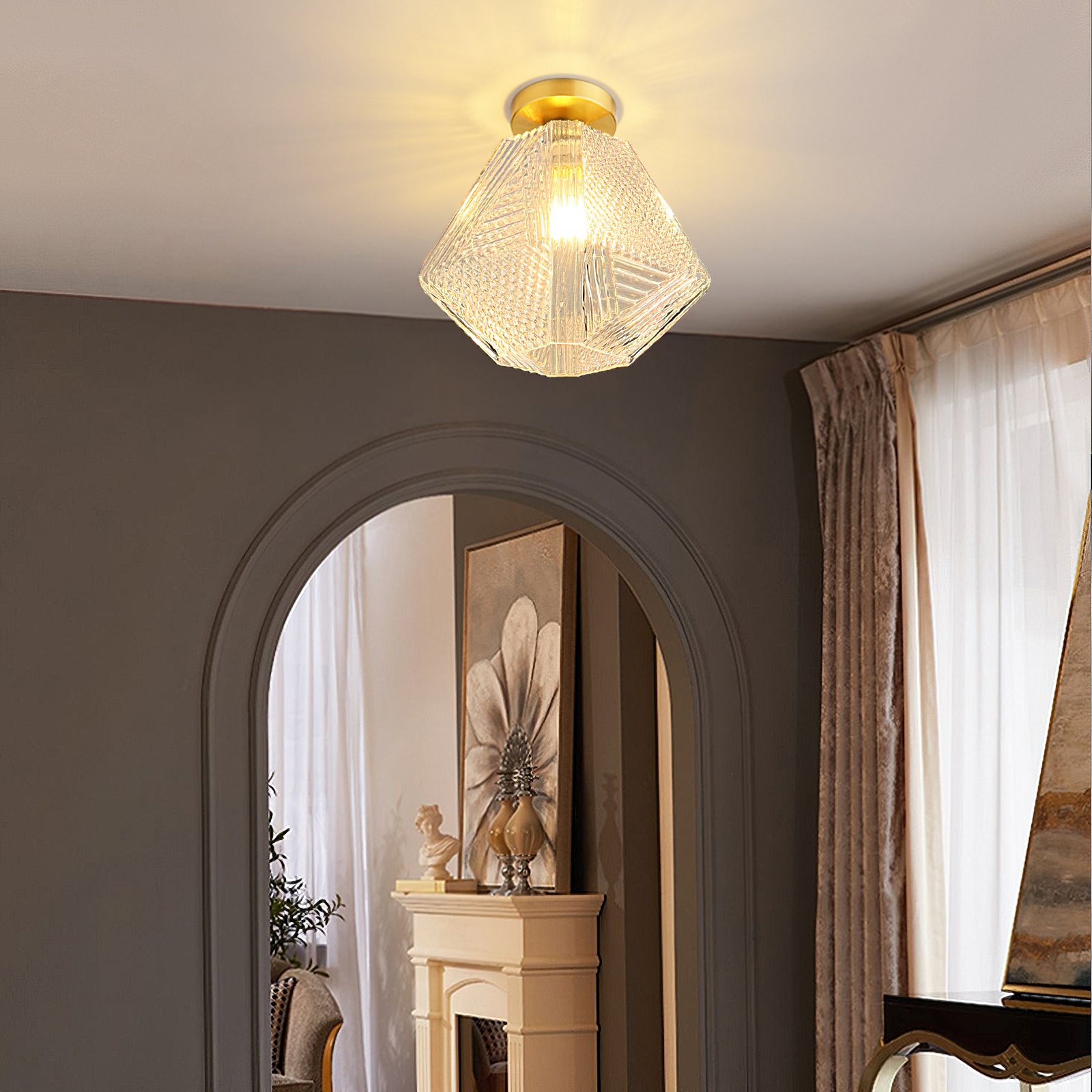 Elegant Collection | Flush Mount Ceiling Light Fixture with Geometric Glass Shade | Modern Design for Stylish Indoor Lighting 2 | he1780481832137694487,zX1780481832137873726,pg1780481832137784457