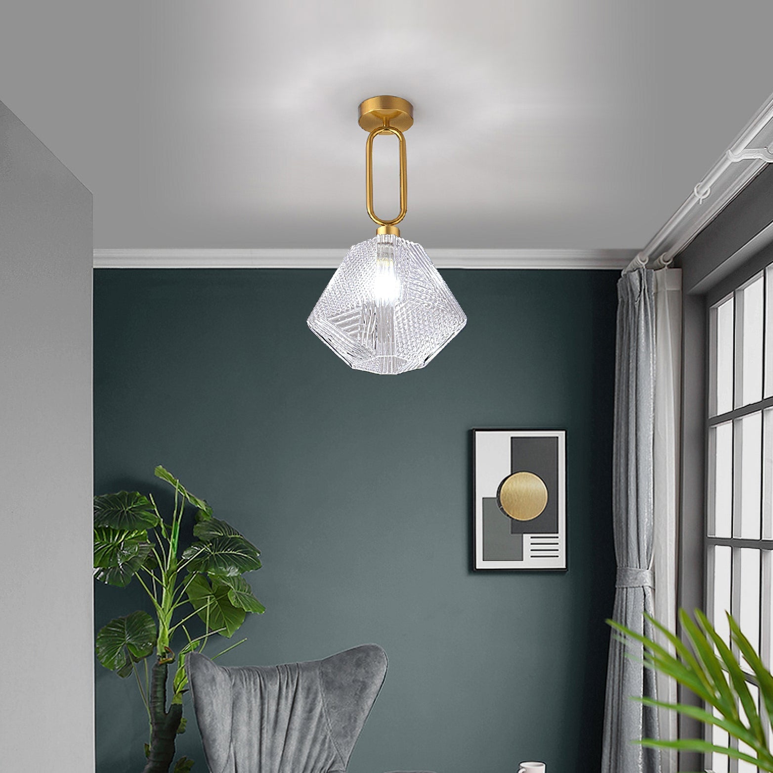 Elegant Collection | Flush Mount Ceiling Light Fixture with Geometric Glass Shade | Modern Design for Stylish Indoor Lighting 4 | he1780481832137694487,zX1780481832137873726,pg1780481832137784457