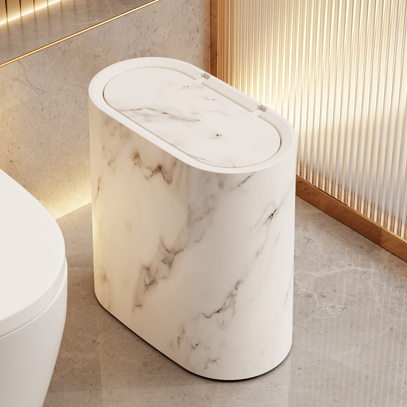 Elegant Marble Pattern Trash Can | Compact Oval Bin with Lid for Modern Spaces 2 | tu1780333007283745006,iT1780333007283838849,au1780333007283935070