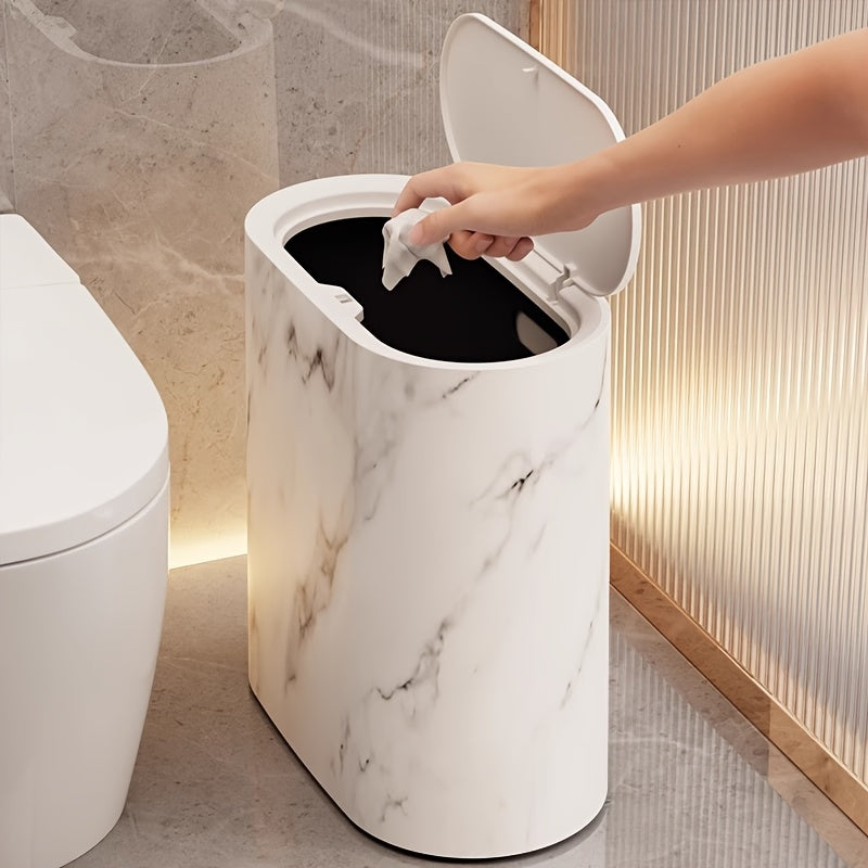 Elegant Marble Pattern Trash Can | Compact Oval Bin with Lid for Modern Spaces 3 | tu1780333007283745006,iT1780333007283838849,au1780333007283935070