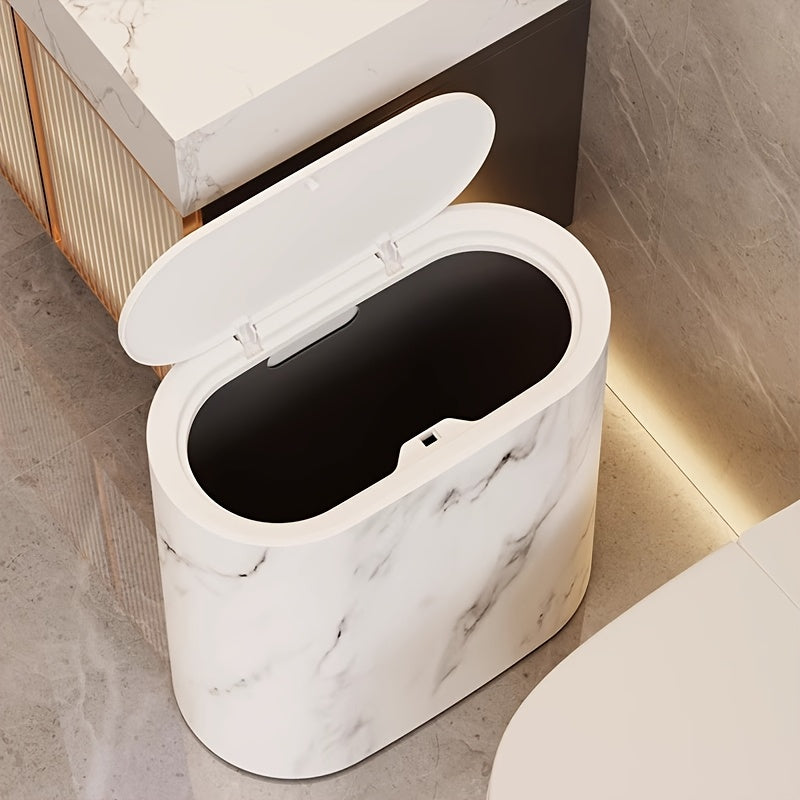 Elegant Marble Pattern Trash Can | Compact Oval Bin with Lid for Modern Spaces 5 | tu1780333007283745006,iT1780333007283838849,au1780333007283935070
