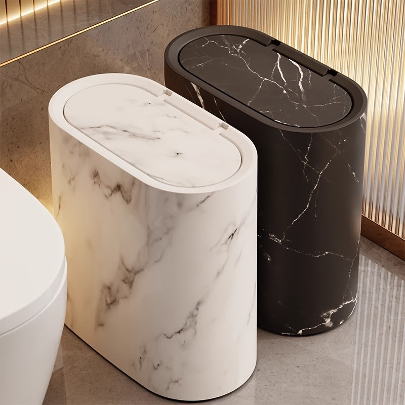Elegant Marble Pattern Trash Can | Compact Oval Bin with Lid for Modern Spaces 9 | tu1780333007283745006,iT1780333007283838849,au1780333007283935070