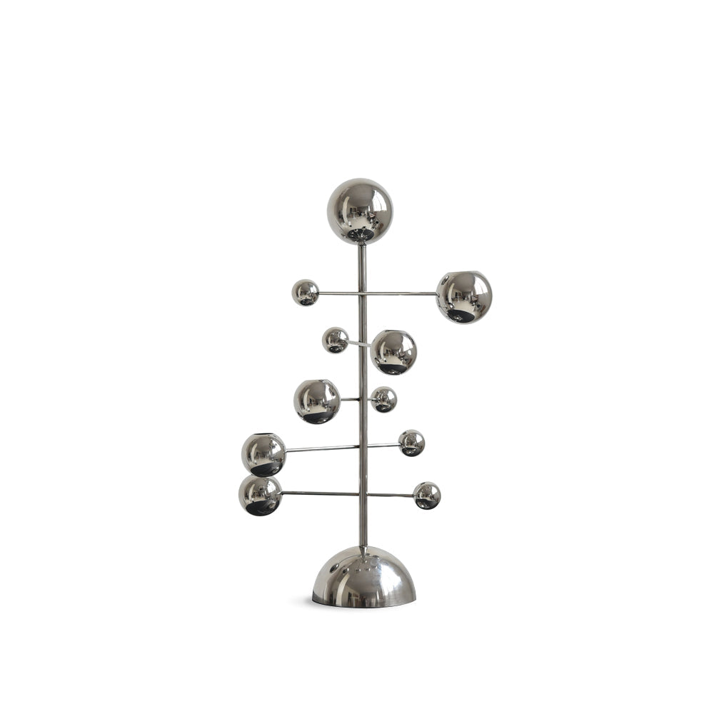Elegant Metal Candelabra with Chrome Finish | Stylish Tabletop Accent for Indoor Decor 0 | yV1780481832140770723,Wb1780481832140859281