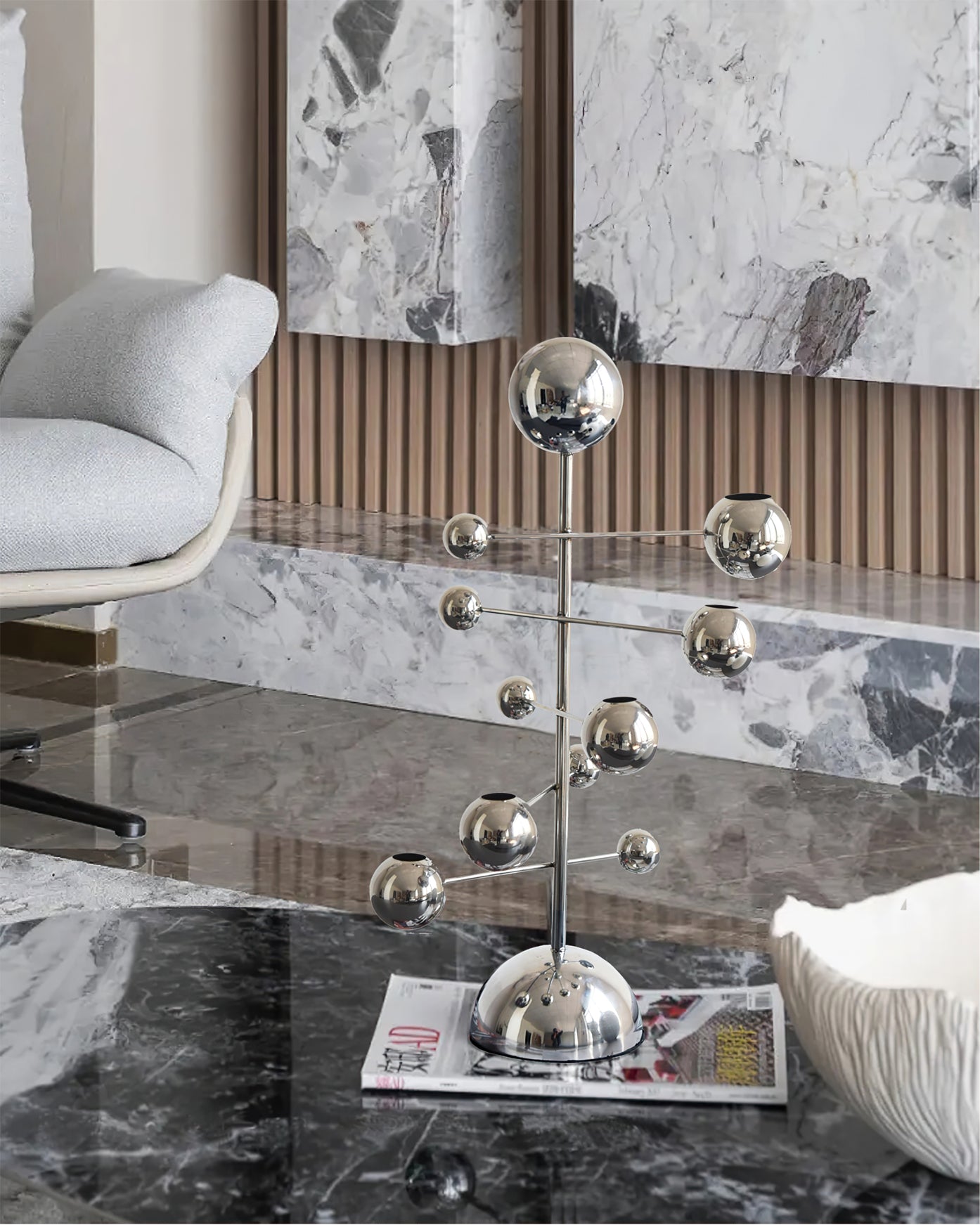 Elegant Metal Candelabra with Chrome Finish | Stylish Tabletop Accent for Indoor Decor 8 | yV1780481832140770723,Wb1780481832140859281