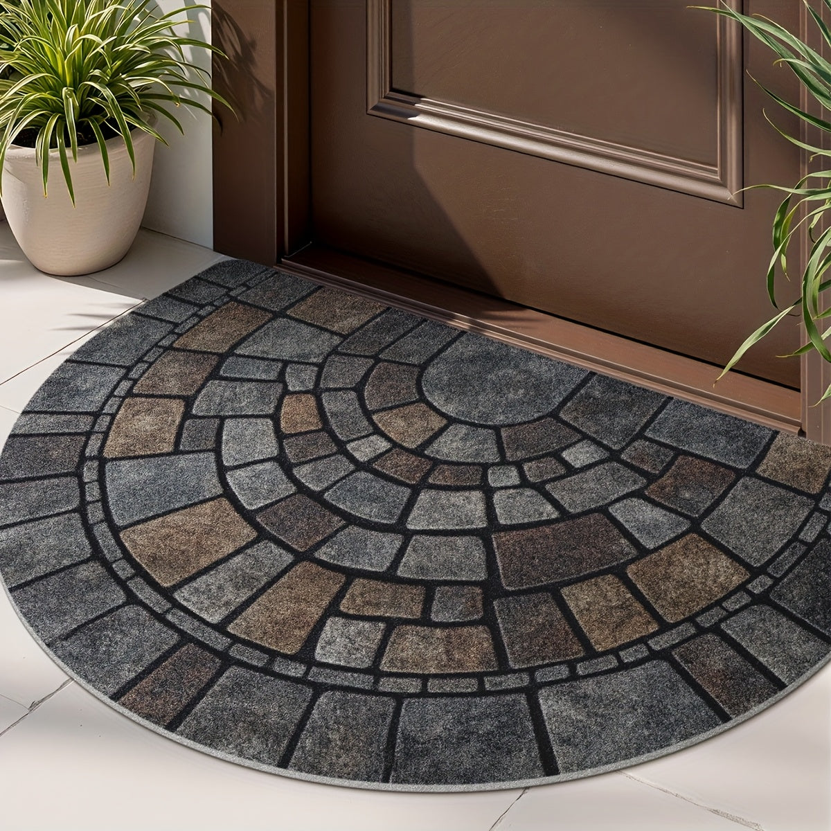 Elegant Mosaic Door Mat | Semi-Circular Design with Non-Slip Backing | Durable & Easy to Clean for Indoor and Outdoor Use 1