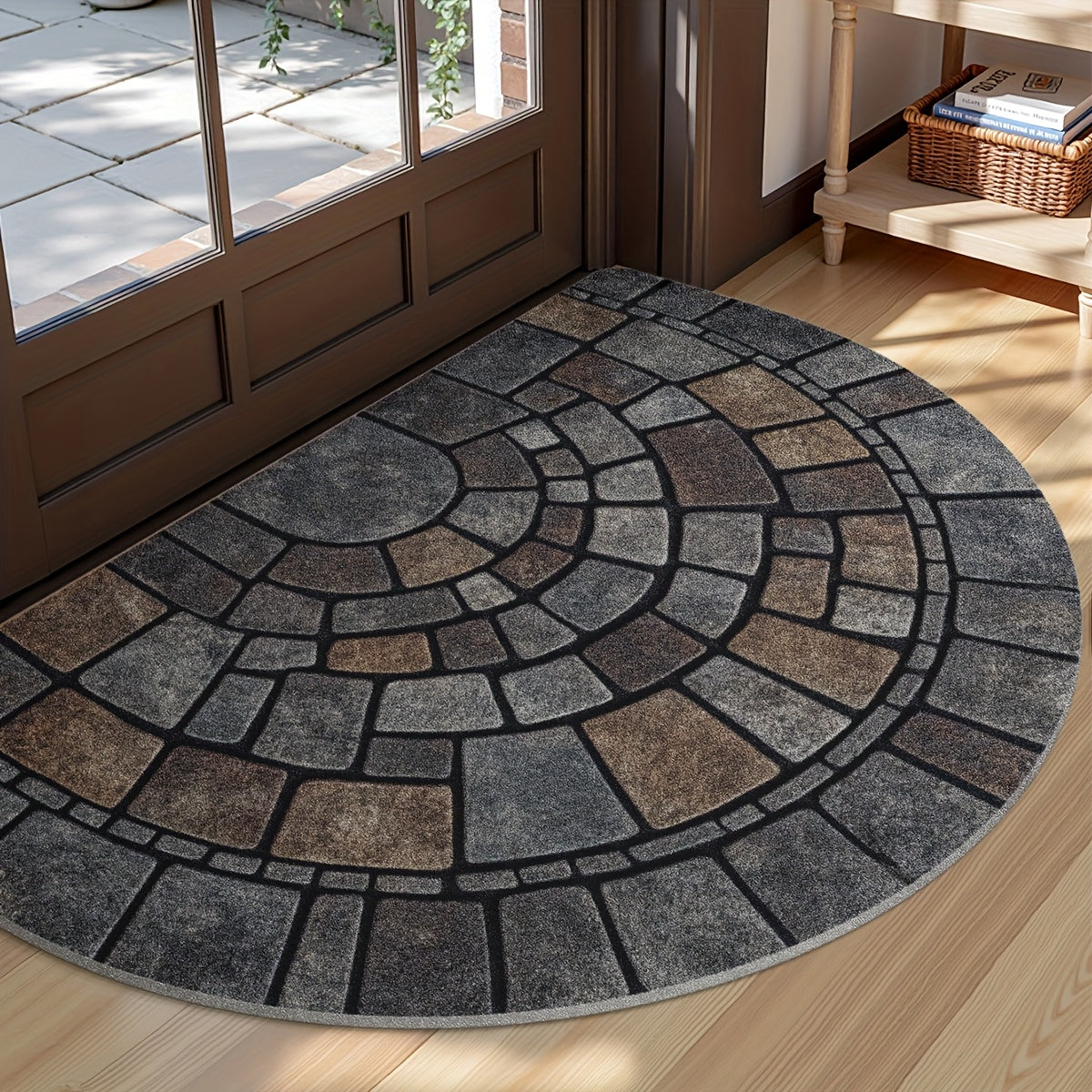 Elegant Mosaic Door Mat | Semi-Circular Design with Non-Slip Backing | Durable & Easy to Clean for Indoor and Outdoor Use 2 | fq1780333007284445107,jx1780333007284539629