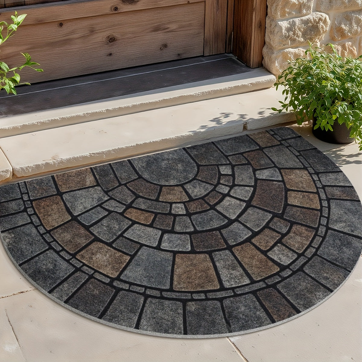 Elegant Mosaic Door Mat | Semi-Circular Design with Non-Slip Backing | Durable & Easy to Clean for Indoor and Outdoor Use 3 | fq1780333007284445107,jx1780333007284539629