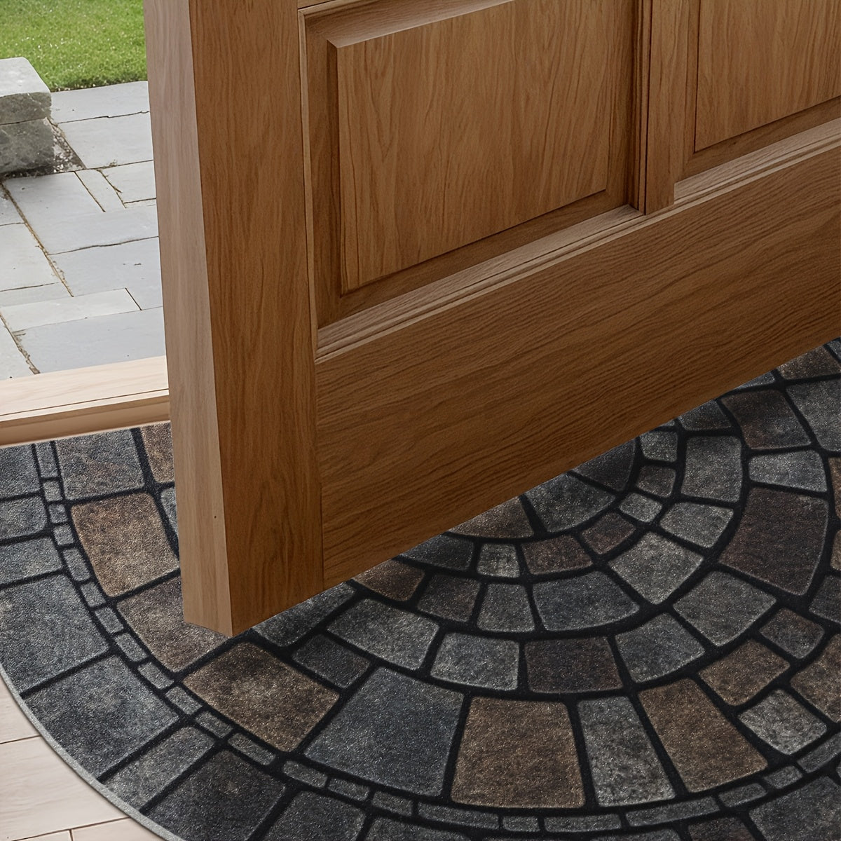 Elegant Mosaic Door Mat | Semi-Circular Design with Non-Slip Backing | Durable & Easy to Clean for Indoor and Outdoor Use 7 | fq1780333007284445107,jx1780333007284539629