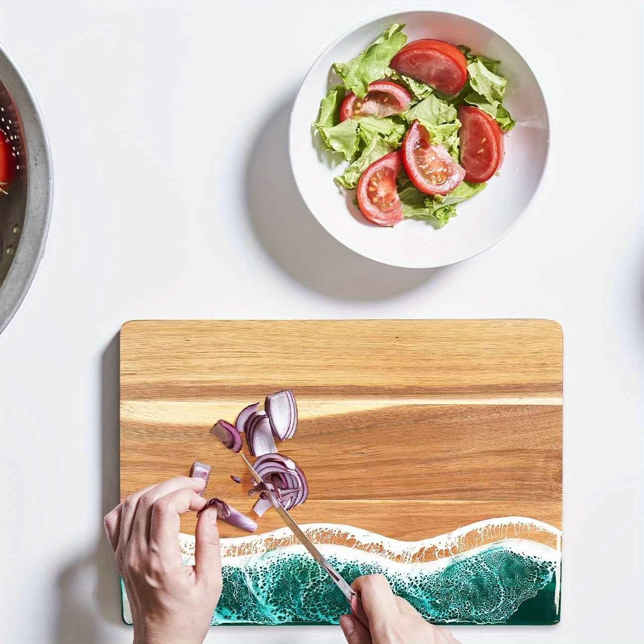 Ocean Wave | Acacia Wood Cutting Board with Resin Inlay | Multi-Purpose Kitchen Essential 8 | KE1780333007284733669,ID1780333007284827202