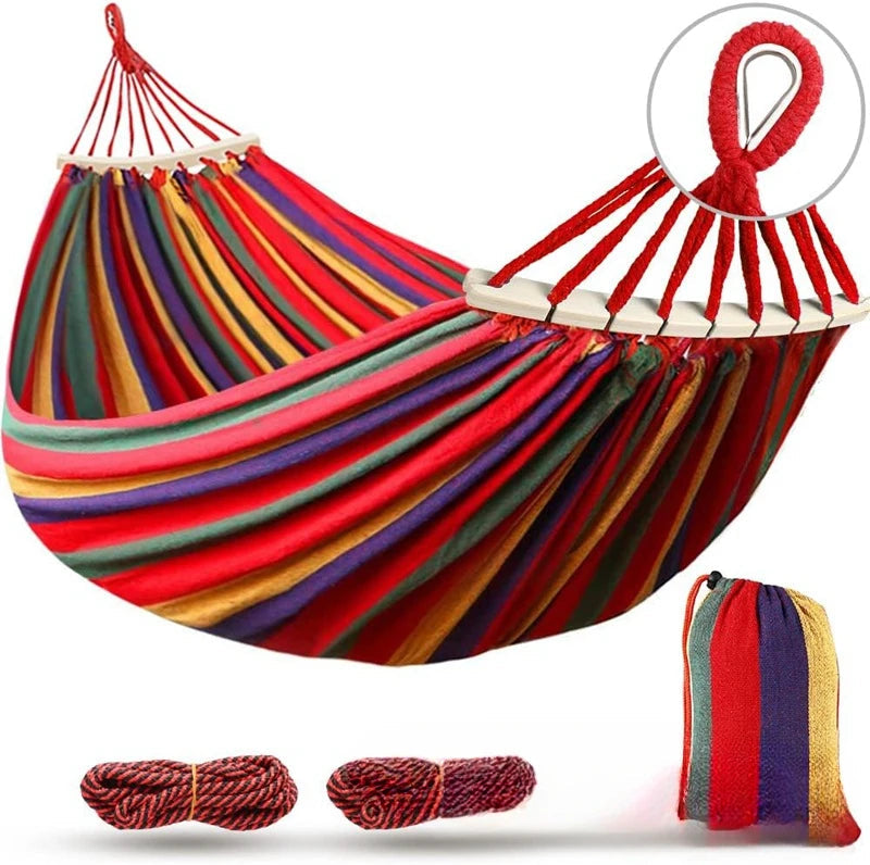 Outdoor Canvas Double Hammock with Anti-Roll Design & Wooden Spreaders for Comfortable Relaxation 6 | PI1780333007279608222,VH1780333007279312806