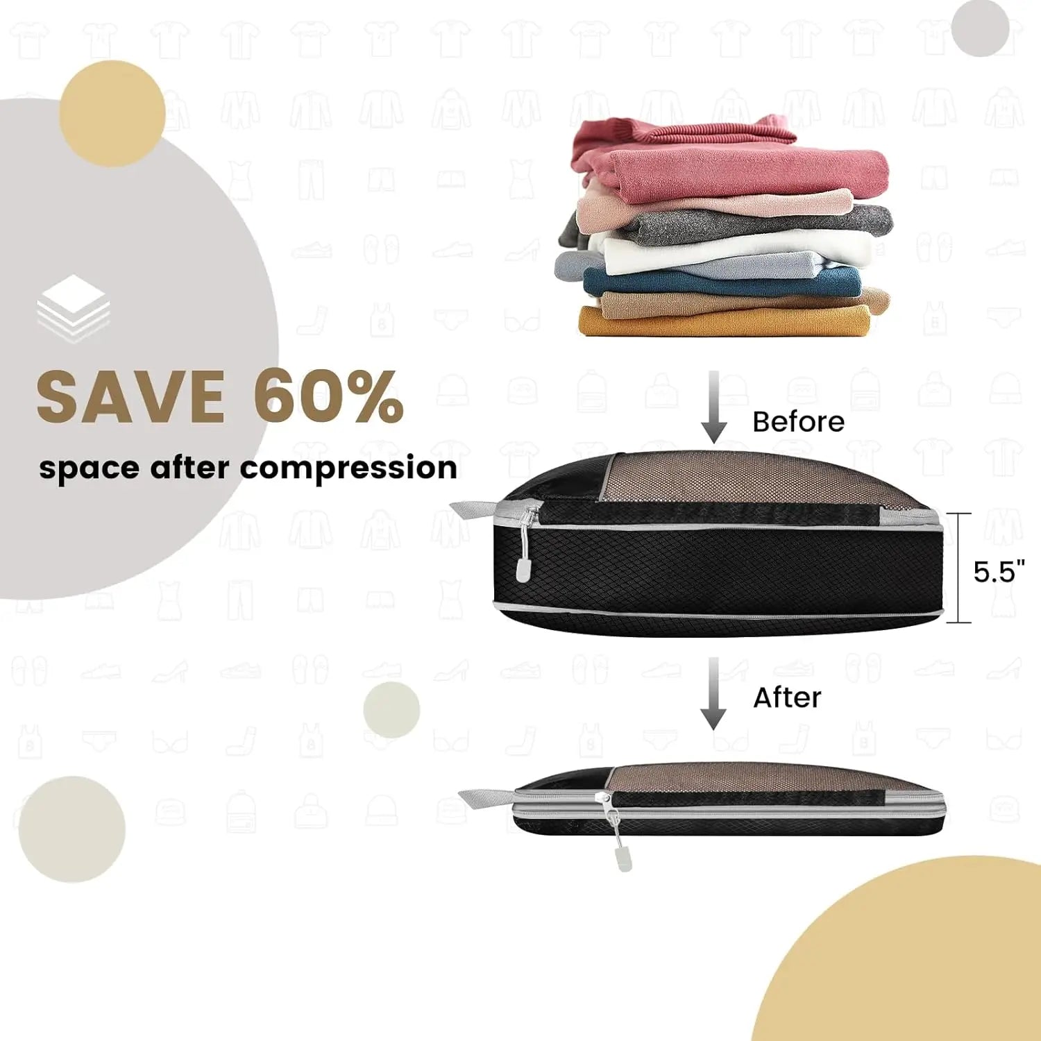 6-Piece Compressed Packing Cubes – Mesh Travel Luggage Organiser Set with Shoe Bag