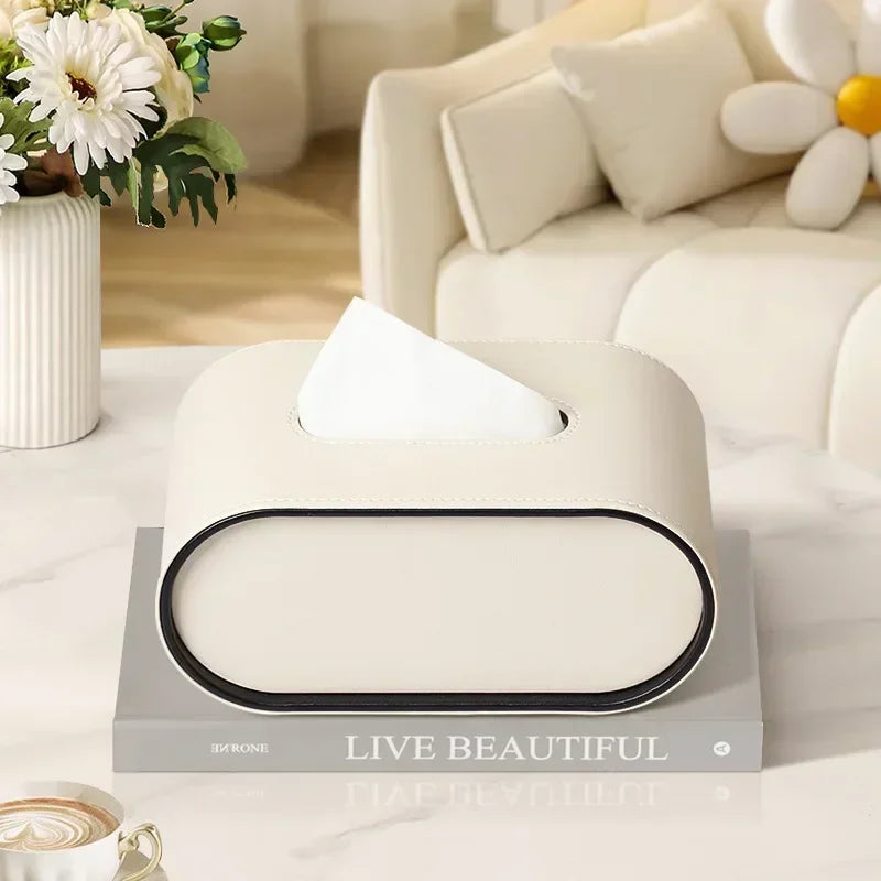 LuxeHide – Faux-Leather Oval Tissue Box Cover