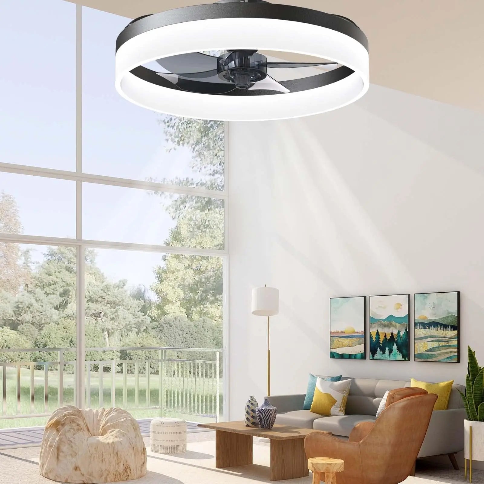 Modern Ceiling Fan with Light – Dimmable LED, Remote, Variable-Speed & Quiet